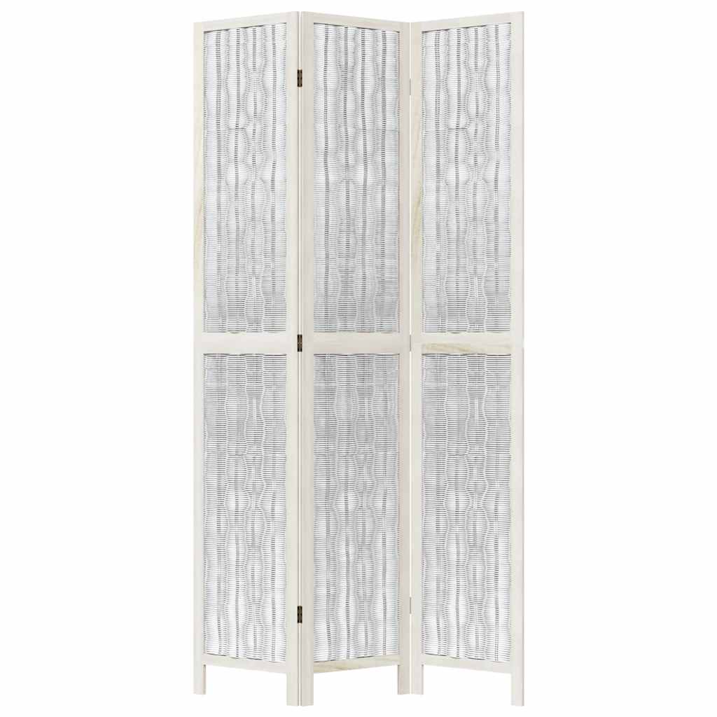 Room Divider 3 Panels White Solid Wood Paulownia